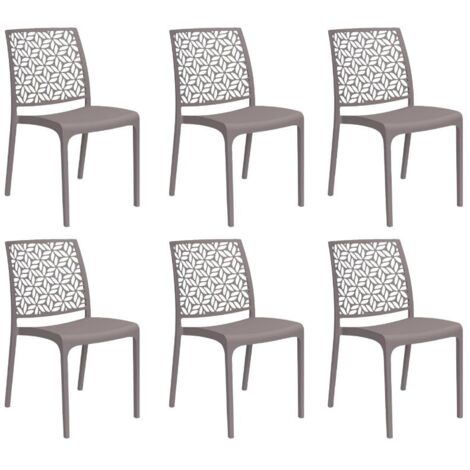 Gloupie Set 6 Sedie Ninfa in Polipropilene Taupe,Impinabili, 46x54x80 cm, peso 3,3 kg,Schienale a Forma di Ninfee,Made in italy