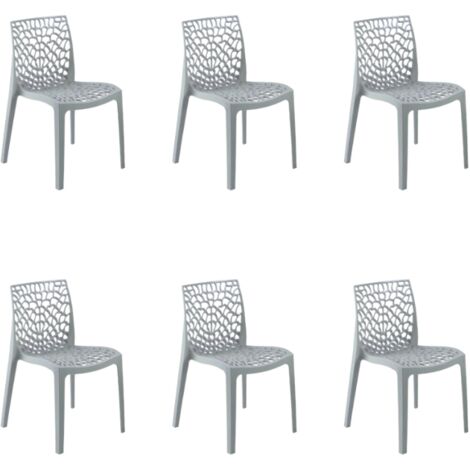 GLOUPIE Set 6 Sedie Tampa In Polipropilene Grigio Perla, Impilabile, L 51 x P 52,5 x H 81 Cm, 100% Made In Italy