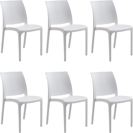 GLOUPIE Set 6 Sedie Volga In Polipropilene Bianco,54x46x81Cm,Peso 3,5Kg,Per Interno/Esterno,Made In Italy,Sedie Impilabili