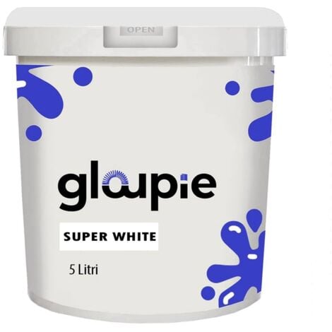 GLOUPIE SUPER WHITE Pittura Lavabile Acrilica Super Coprente Per Pareti Interne Ed Esterne, 5 Litri, Bianco, Made In Italy