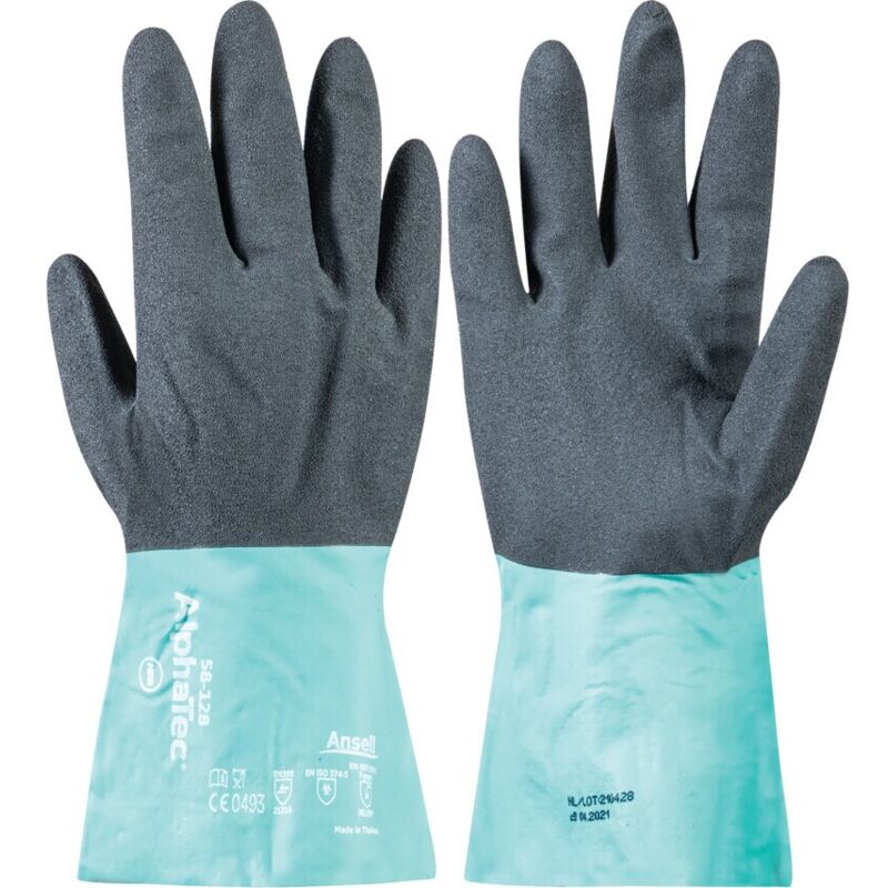 Ansell Alphatec 58-128 Black/Green Nitrile Gloves - Size 11 - Green Black