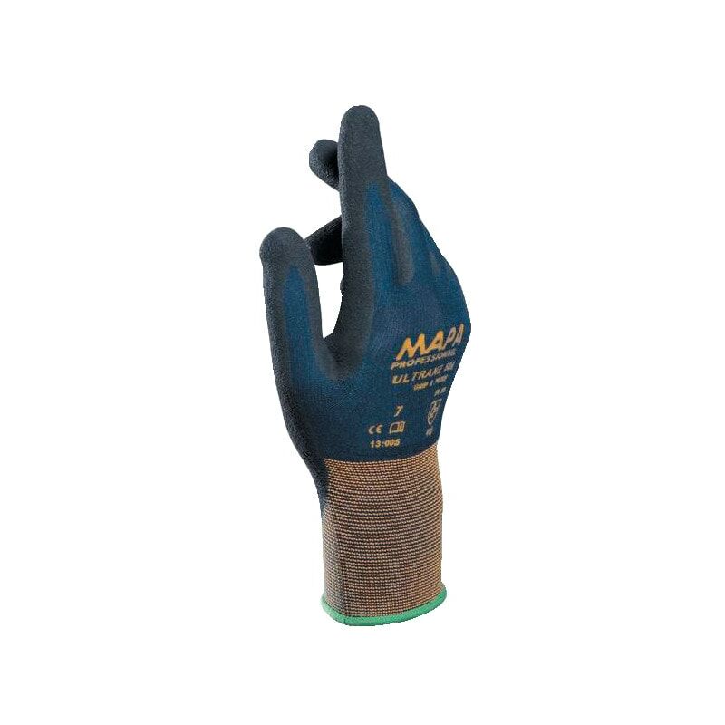 Mapa Professional - Nitile Coated Gloves, Mechanical Hazad Gip, Blue/Black, Size 7 - Black Blue