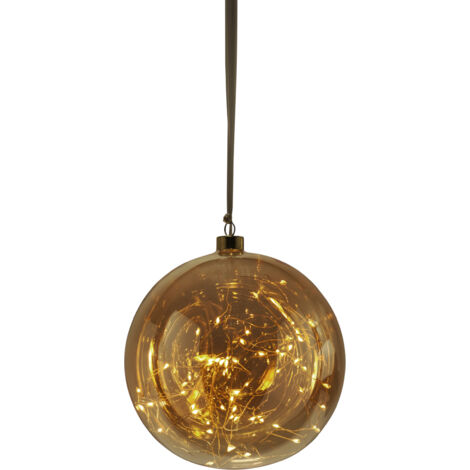 "Glow" Glaskugel, orange, 80 LED, 20 cm Ø, Batt.