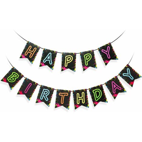 Glow Party Happy Birthday Banner Dekoration（Bereits montiert）,Glow Party Dekorationen,Geburtstagsfeier Brief Banner Zubehör
