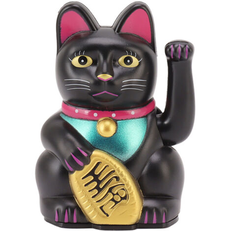 Glückskatze linkshändig, 10 cm – Dekoration für Zuhause oder Büro, originelles Geschenk, schwarz