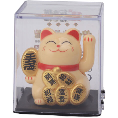 Glückskatze mit Solareffekt, 5 cm, Mini-Katze, die mit der Pfote winkt, Symbol für Wohlstand und Willkommen, Dekoration für Zuhause und Auto, Gelb