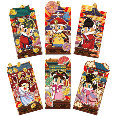 Glücksumschläge zum Chinesischen Neujahr – 6 rote Umschläge, Tiger-Cartoon-Motiv, geprägte Goldfolie, Spezialpapier, 16,4 x 8,9 cm – Geschenk für Partys, Hochzeiten, Geburtstage