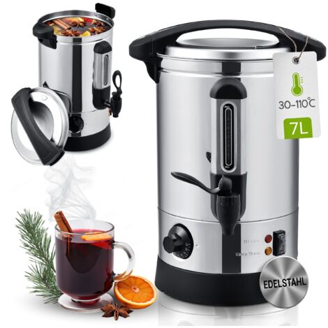 Glühweinkocher Teramo 7 Liter aus Edelstahl mit Zapfhahn | Heißgetränkespender Glühweinkessel Glühweinautomat Glühweintopf elektrisch | Juskys