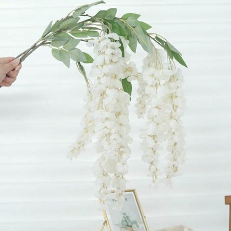 Glycine Artificielle Retombante – 5 Branches – Fleurs Blanches – Plante Fausse – Décoration Intérieur Extérieur 3 Pièce