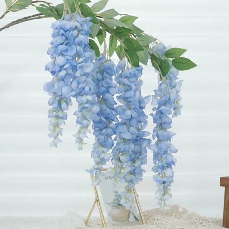 Glycine Artificielle Retombante – 5 Branches – Fleurs Bleues – Plante Fausse – Décoration Intérieur Extérieur 3 Pièce