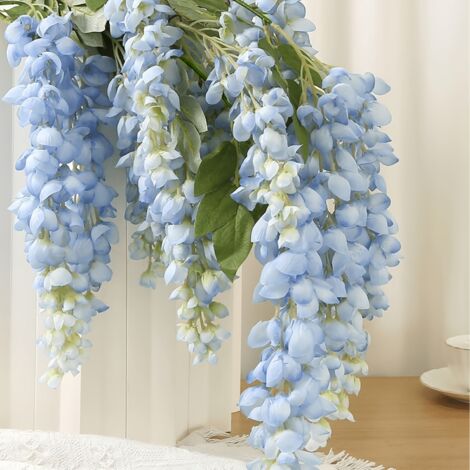 Glycine Artificielle Retombante – 5 Branches – Fleurs Bleues – Plante Fausse – Décoration Intérieur Extérieur 5 Pièce