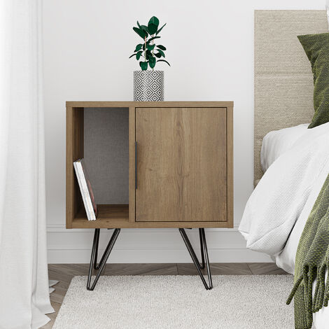 Glynn Modern Bedside Table Oak Effect 50.2cm Width Bedroom Furniture