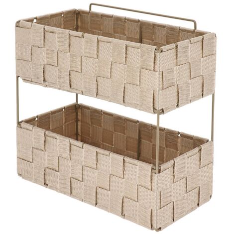 Gm estanteria de 2 niveles en poliester trenzado metalico, plegable, se puede colocar o fijar - beige - Tendance