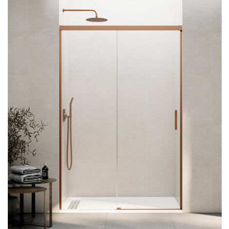GME BASIC Mampara Frontal Ducha Corredera 1F+1C Cobre Vidrio Transparente - Medida: 140-145 cm - ref: FBCB145