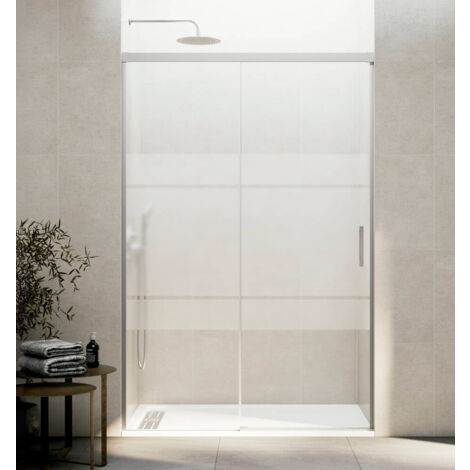 GME BASIC Mampara Frontal Ducha Corredera 1F+1C Nickel Vidrio Decorado - Medida: 155-160 cm - ref: FBNK160S