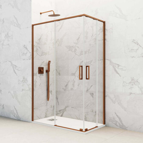 GME TWENTY Mampara Angular Ducha 2F+2C Cobre Transparente - Medida: 100x80 cm - ref: TWAV10080CB