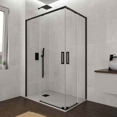 GME TWENTY Mampara Angular Ducha 2F+2C Negro Transparente - Medida: 75x70 cm - ref: TWAV7070N