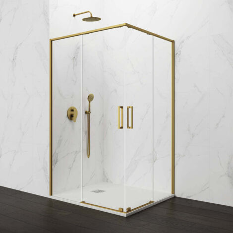 GME TWENTY Mampara Angular Ducha 2F+2C Oro Transparente - Medida: 120x70 cm - ref: TWAV12070OR