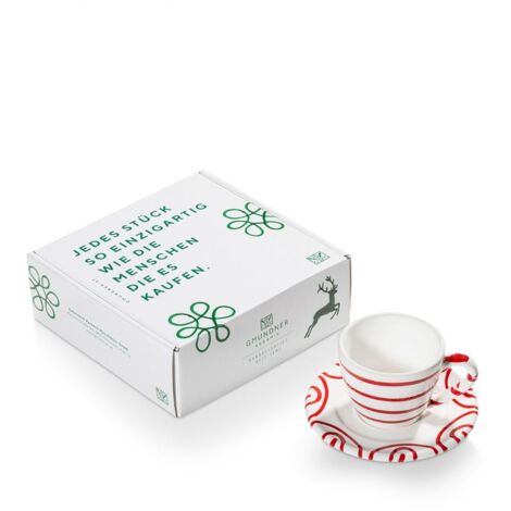 Gmundner Keramik Rotgeflammt Espresso für Dich/2tlg.im Geschenkk.