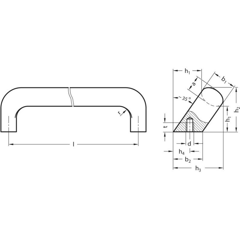 Ganter GN565.2-26-128-A-BL Cabinet U' Handle Aluminium Blank