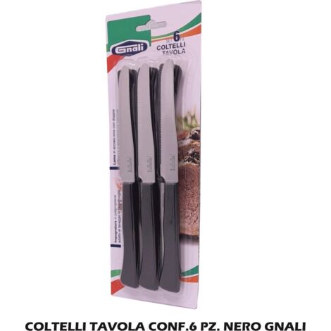 Gnali coltello tavola set 6 pezzi nero lama dentata 11cm