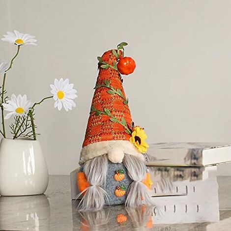 GNOME de Thanksgiving d'automne, décor de poupée de GNOME de Tournesol, Ornement de GNOME de Citrouille de poupée d'elfe en Peluche Rustique Fait à la Main (B)