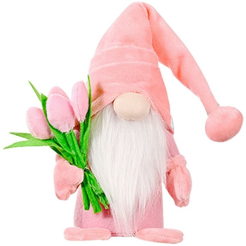 Image of Fortuneville - Gnome Doll Cute Long White Beard Fabric Bouquet di tulipani Classic Swedish Faceless Doll Decor per la festa della mamma Rosa