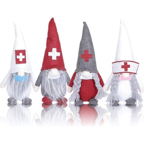 GNOME en peluche pour Noël, lot de 4 figurines suédoises scandinaves représentant le Père Noël et un bonnet d'infirmière