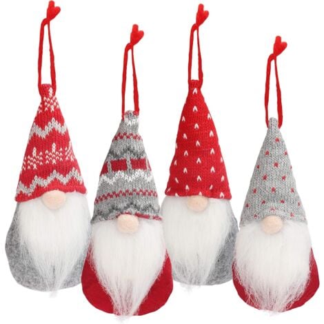 GNOME Noel (Lot de 4) - GNOME Scandinave 16,5 x 8 cm avec Ficelle pour Décoration de Sapin de Noel - Suspension Sapin de Noel Lutin pour Cheminée, Déco, Cadeaux
