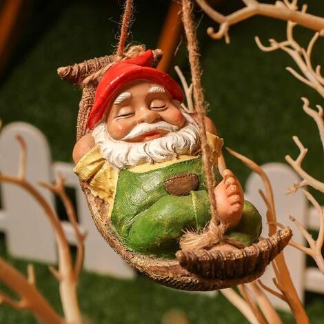 GNOME Outdoor Garden Statue, Lying Dwarf with Hammock Statue, GNOME Waterproof Resin Hanging Garden Ornament for Outdoor Garden Lawn Decoration