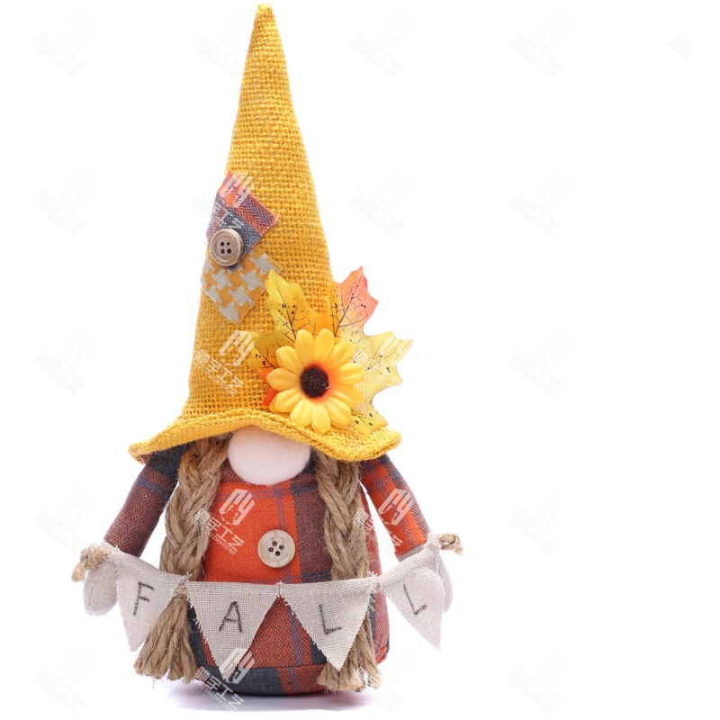 Image of （femmina）Gnomi autunnali di peluche con foglia d'acero e cappello di girasole, fatti a mano, regalo di ringraziamento per, raccolto, foglia d'acero,