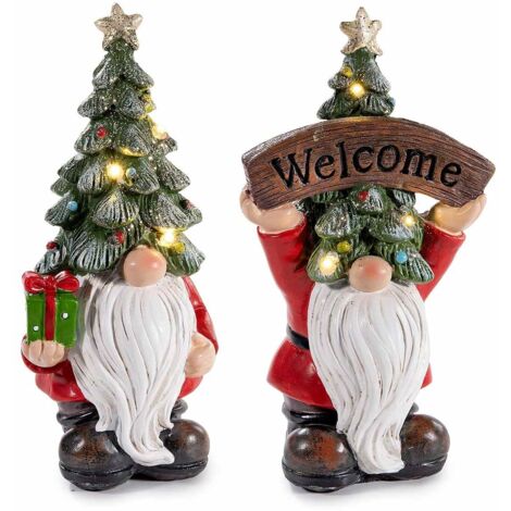 Gnomi Natalizi con luci Led, decorazione da appoggiare - Set da 2 statuine