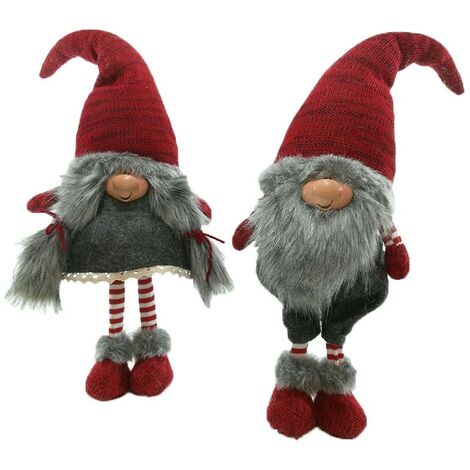 Gnomo babbo babba di natale lui lei rosso e grigio decorazioni addobbi natalizi 60cm idea regalo set da 2