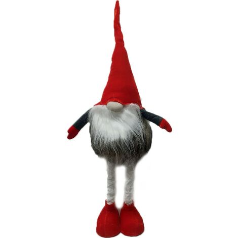 Gnomo babbo natale con piedi estensibili pelliccia decorazioni addobbi per casa H80 cm ornamento in tessuto