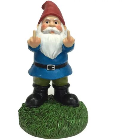 Gnomo de jardín de resina, gnomo de jardín para exteriores, dos dedos, 15 cm, decoración de patio, regalo de inauguración (azul)