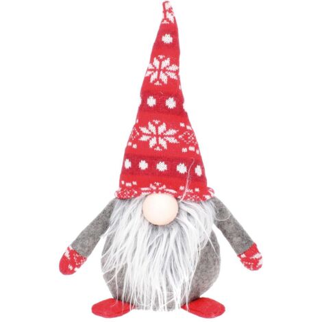Gnomo de Navidad LED sentado "Hagin" (2xCR2032 incluidas) IP20 Ø15x28cm fabricado en poliéster color rojo y gris