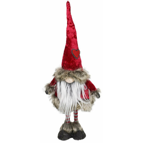 Gnomo di Babbo Natale H48 cm in Tessuto Bordeaux