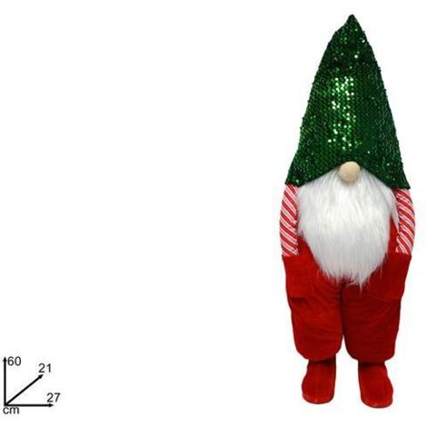 GNOMO DI NATALE CON MANI IN TASCA E VESTITO IN VELLUTO ROSSO 60 CM DI DUEESSE