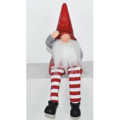 Gnomo elfo babbo natale per decorazioni addobbi natalizie set 2 idea regalo vetrine negozio piedi penzolanti in tessuto 12cm