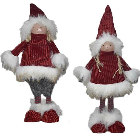 Gnomo elfo bambola babbo natale rosso decorazioni albero addobbi natalizi abito in velluto h37cm set2 idea regalo negozio casa