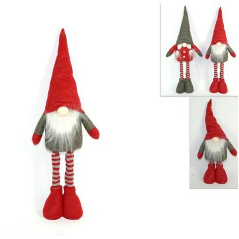 Gnomo elfo lui e lei babbo babba natale rosso per decorazioni natalizie addobbi idea regalo piedi penzolanti set 2 in tessuto