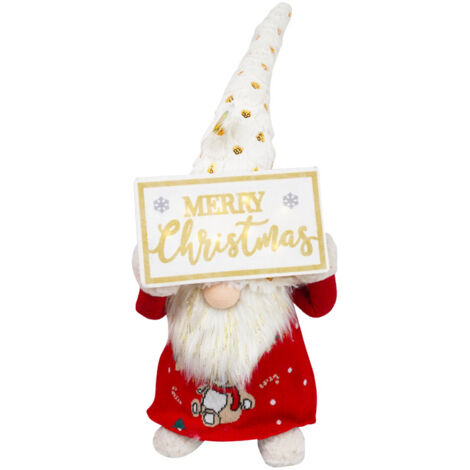 Gnomo Fermaporta Natalizio H64 cm con Cartello e LED “Merry Christmas” Rosso