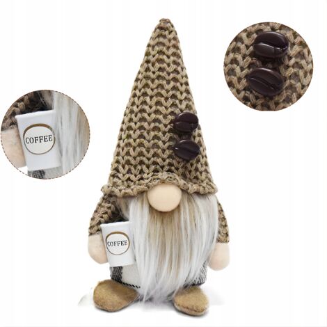 Gnomo navideño con taza de café, decoración para amantes del café.