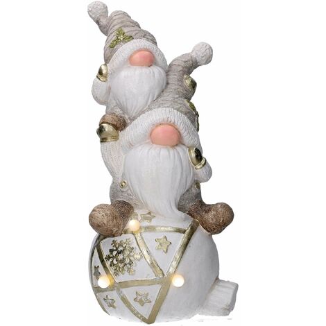 Gnomo resina su sfera grigio con led cm 24,7x23xh56