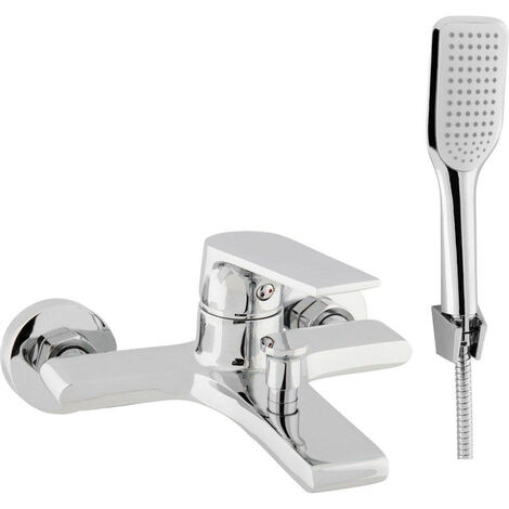 Go by Van Marcke Mélangeur baignoire monocommande complet avec douchette à main entraxe 15 cm disques céramiques inclus rosaces et raccords chrome