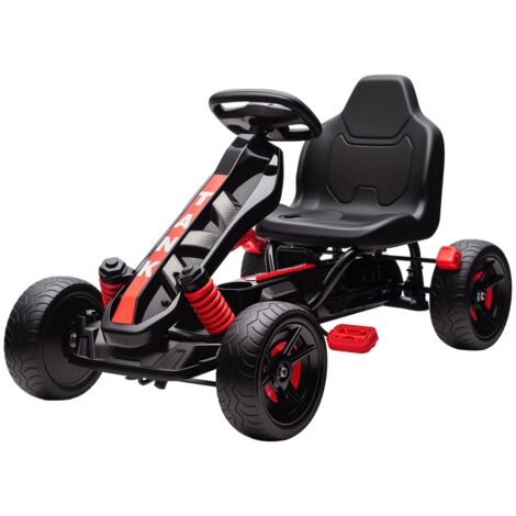 Go-kart à pédales pour enfants, frein inclus, roues antidérapantes, châssis métallique, pour 3-6 ans, rouge