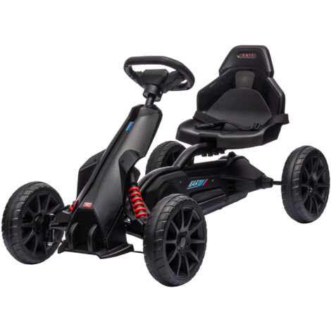 Go-kart enfant, véhicule à pédales avec frein à main, siège réglable, voiture à pédales pour 3-8 ans, extérieur, noir
