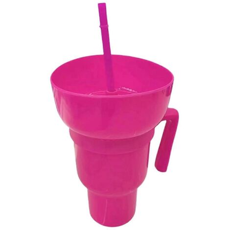 Gobelet à boisson intégré pour snacks popcorn rose rouge--
