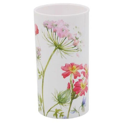 Gobelet à Brosse à Dents En Plastique Blanc Accessoire De Salle De Bain Avec Fleurs 69923