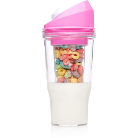 Gobelet à céréales portable qui garde les céréales croustillantes. Compatible lave-vaisselle. Fabriqué en plastique sans BPA. (Rose)